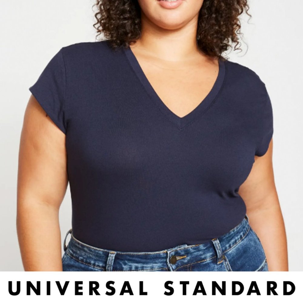 Ashley V Neck Cap Sleeve Tee in Midnight (XL)